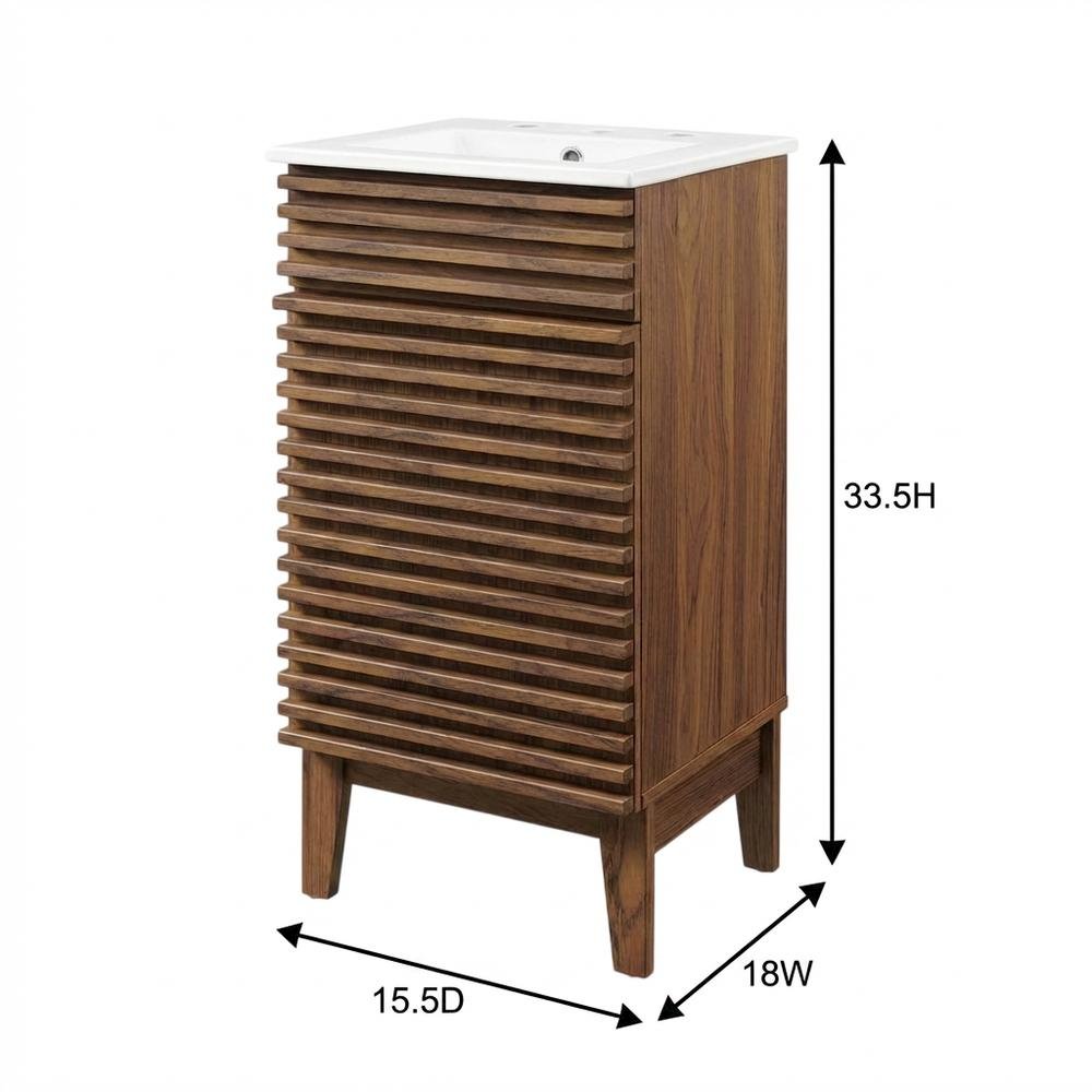 Walnut White 18-Inch Floor-Mount Bathroom Vanity Cabinet with Sink