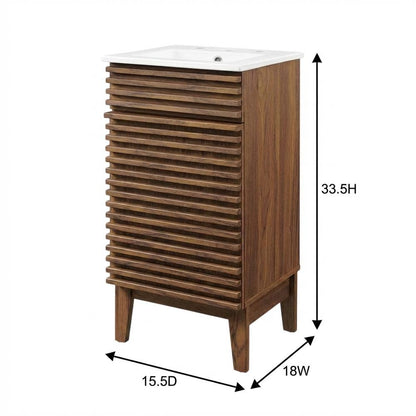 Walnut White 18-Inch Floor-Mount Bathroom Vanity Cabinet with Sink