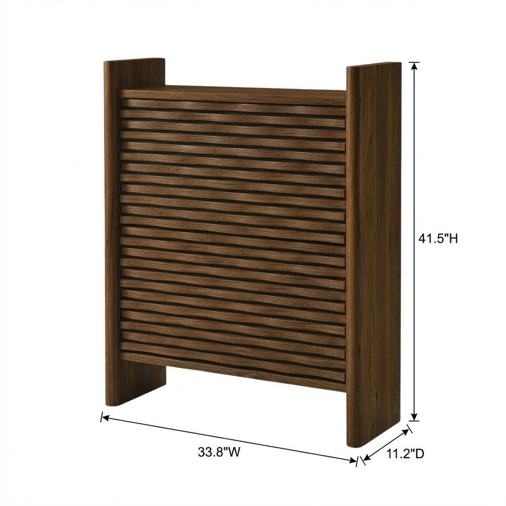 Brown Wave Shoe Cabinet, Enclosed Wood Storage, Modern Entryway Design