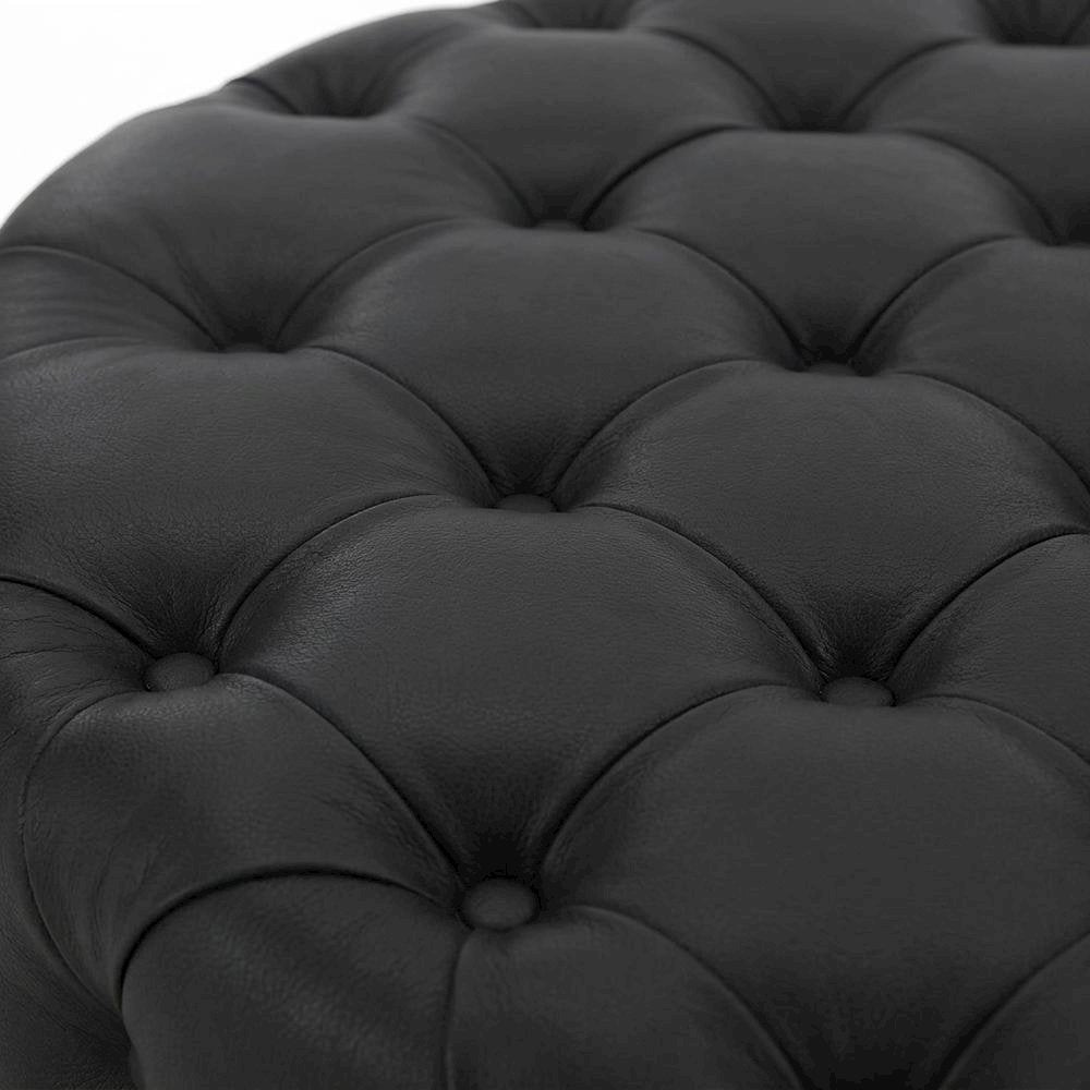 Black Vinyl Ottoman, Contemporary Upholstered Seat for Lounge