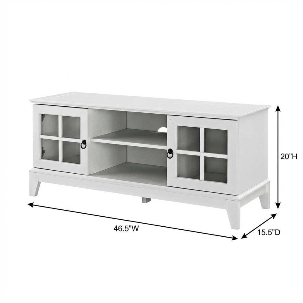 White wood TV stand with 47-inch top and sleek design for modern living spaces