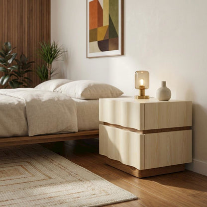 Black 2-Drawer Nightstand with Wooden Finish and Modern Design