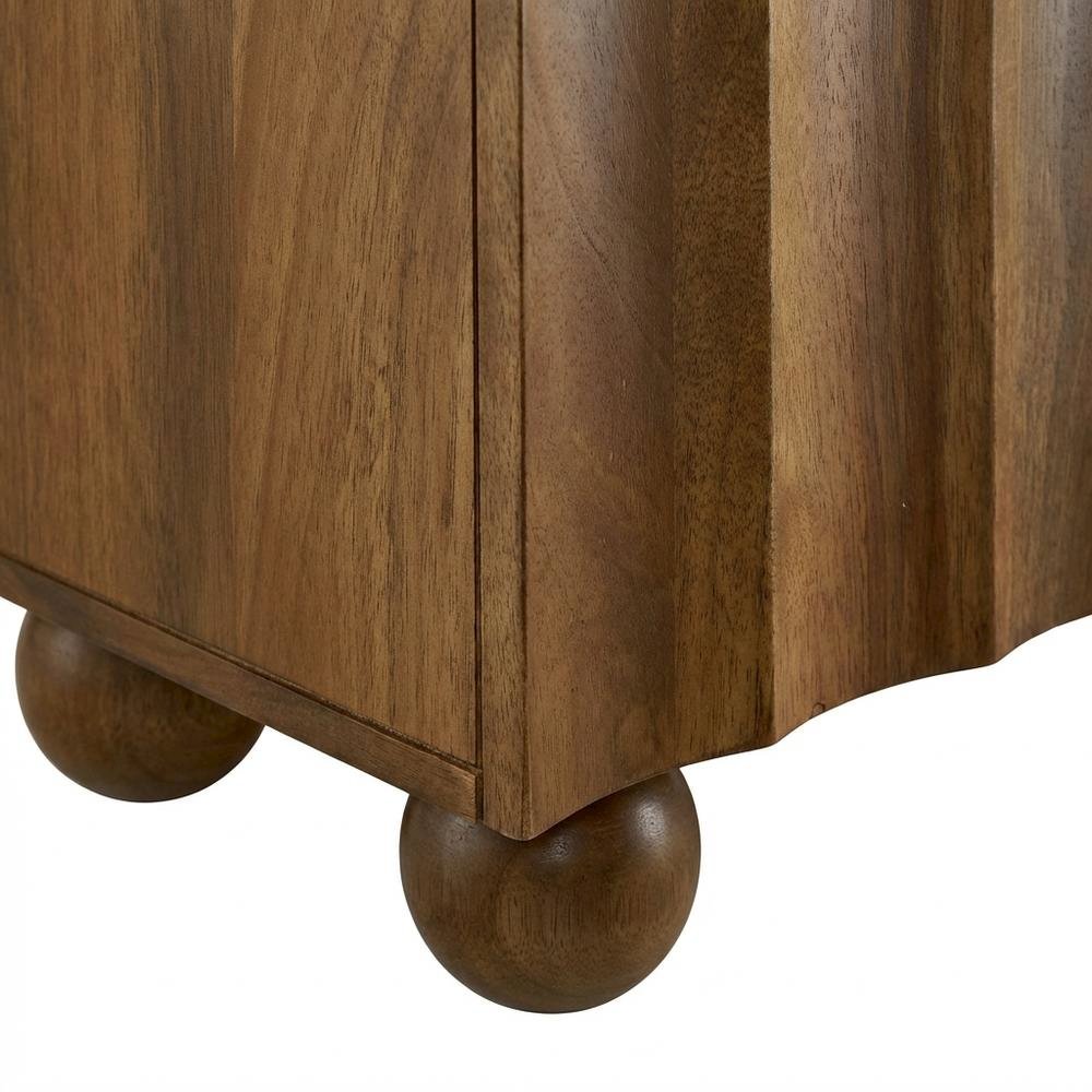 Scalloped Wood TV Stand in Neutral Finish with Spacious Storage