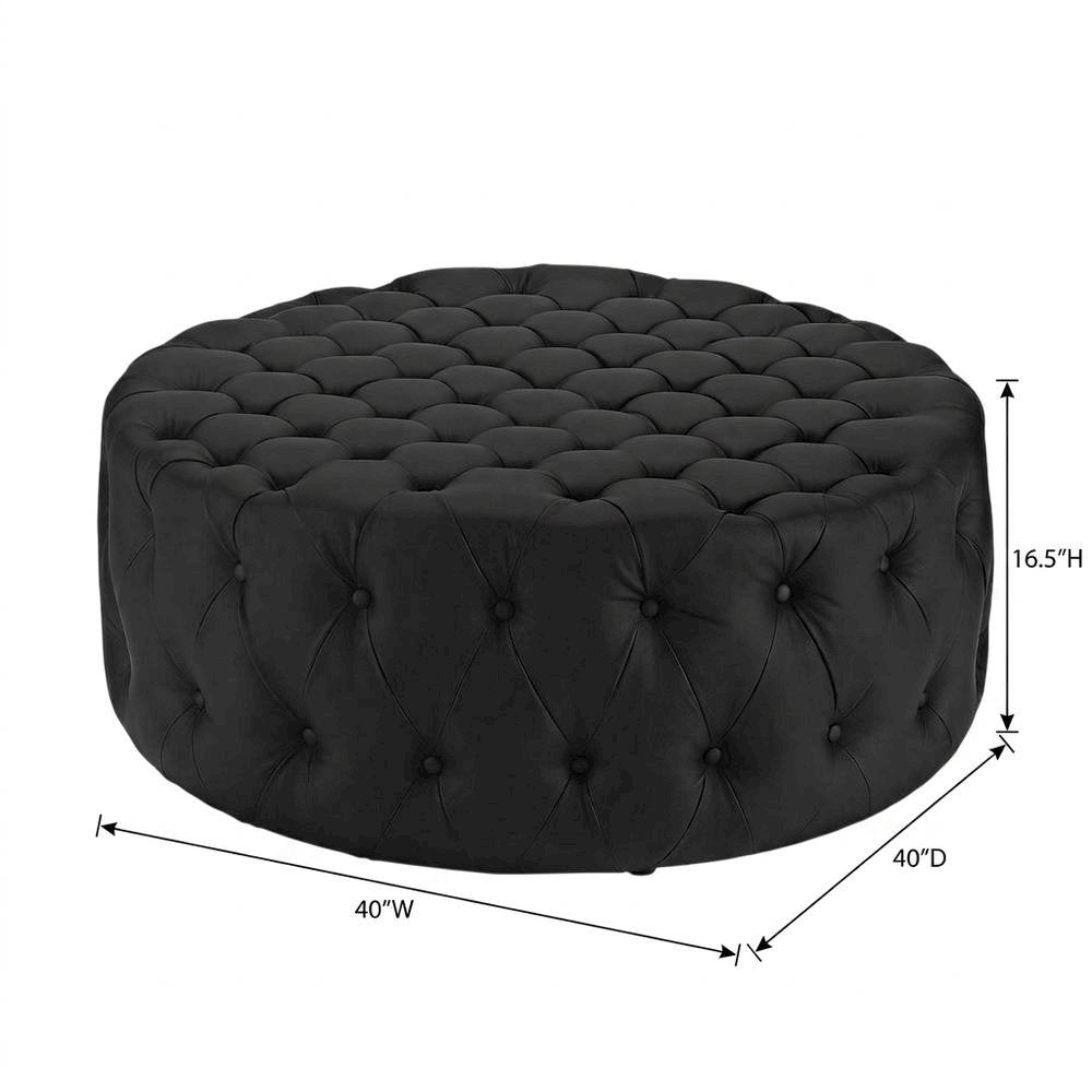 Black Vinyl Ottoman, Contemporary Upholstered Seat for Lounge