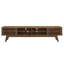 Brown wood entertainment center with spacious TV stand and sleek design