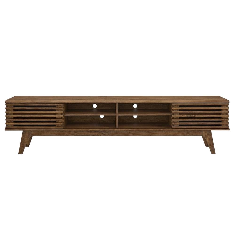 Brown wood entertainment center with spacious TV stand and sleek design