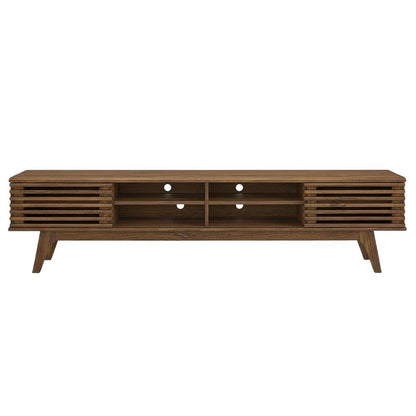 Brown wood entertainment center with spacious TV stand and sleek design
