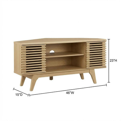 Brown wood corner TV stand with sleek design and sturdy construction