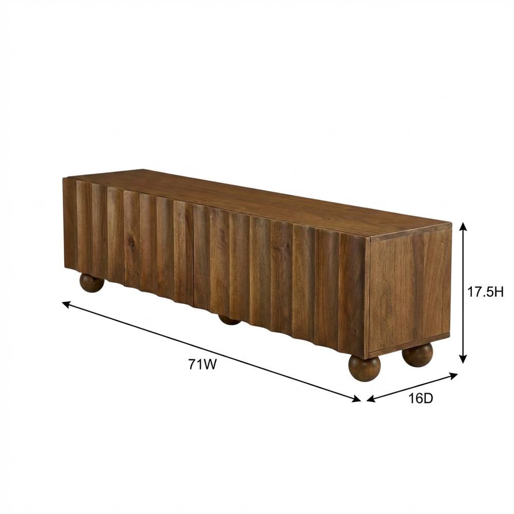 Scalloped Wood TV Stand in Neutral Finish with Spacious Storage