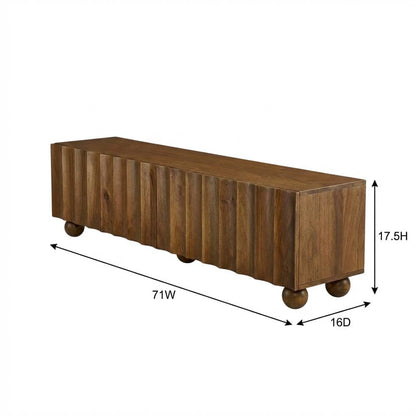 Scalloped Wood TV Stand in Neutral Finish with Spacious Storage