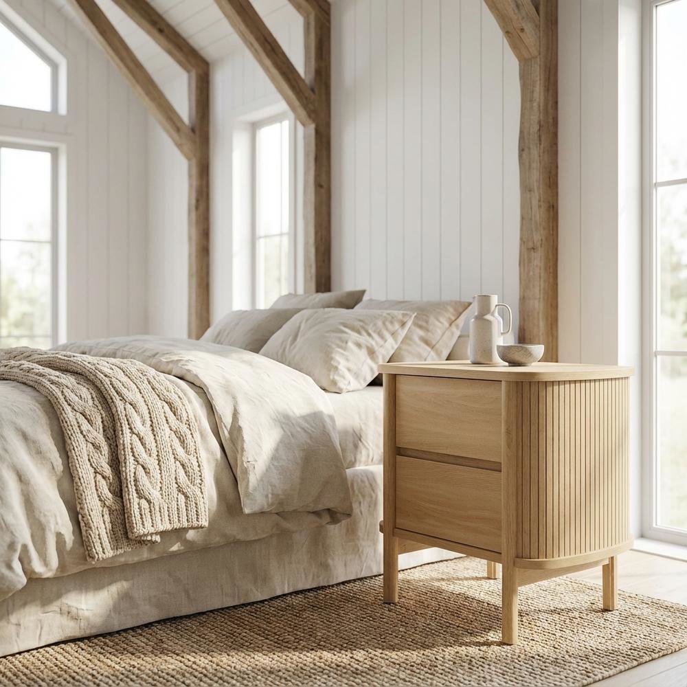 Nightstand with Modern Design and Compact Storage in Brown Finish