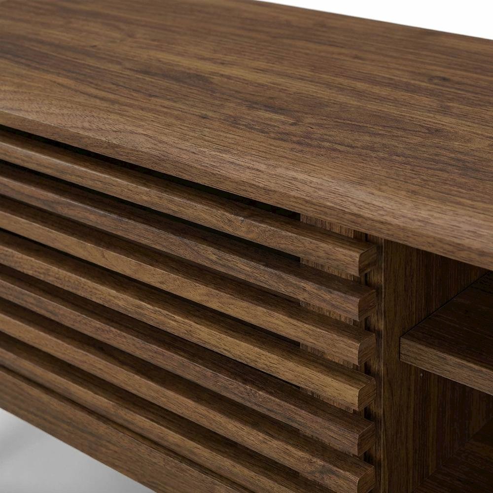Brown wood entertainment center with spacious TV stand and sleek design