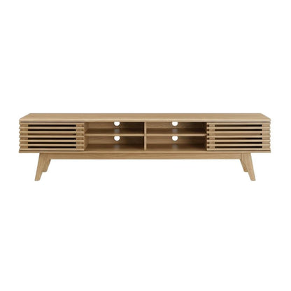 Brown wood entertainment center with spacious TV stand and sleek design
