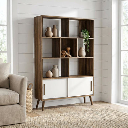 Wooden Bookcase with Sliding Doors for Living Room Storage