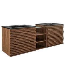 Walnut Black 62-Inch Wall-Mount Double Sink Bathroom Vanity