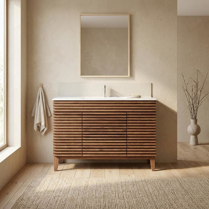 Walnut White 48-Inch Floor-Mount Single Sink Bathroom Vanity