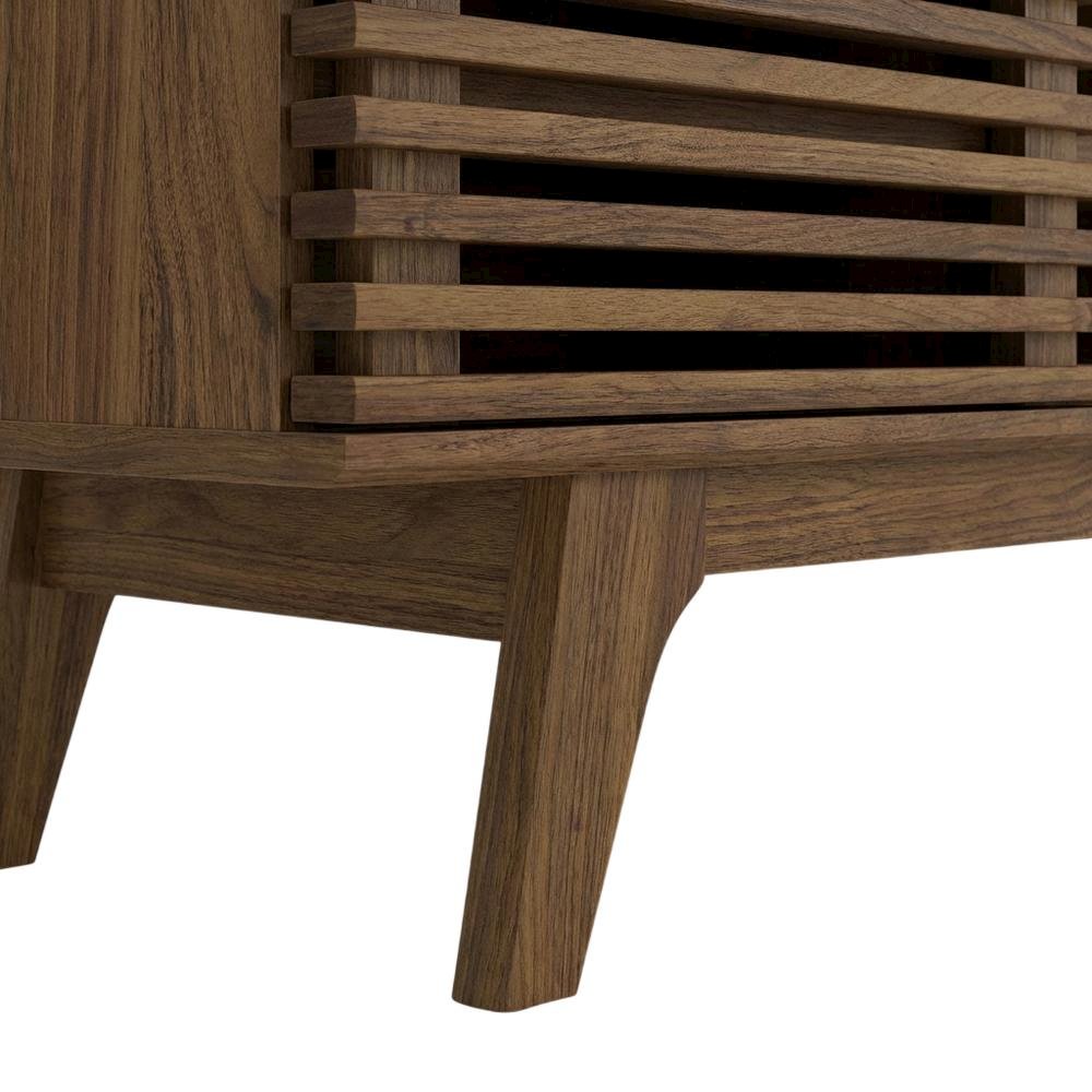 Brown wood entertainment center with spacious TV stand and sleek design