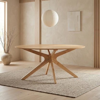 Oak Oval Wood Dining Table, Modern Style, Seats 6, Wood Dining