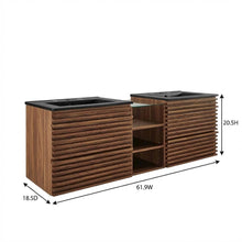 Walnut Black 62-Inch Wall-Mount Double Sink Bathroom Vanity