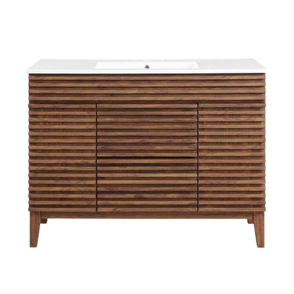 Walnut White 48-Inch Floor-Mount Single Sink Bathroom Vanity