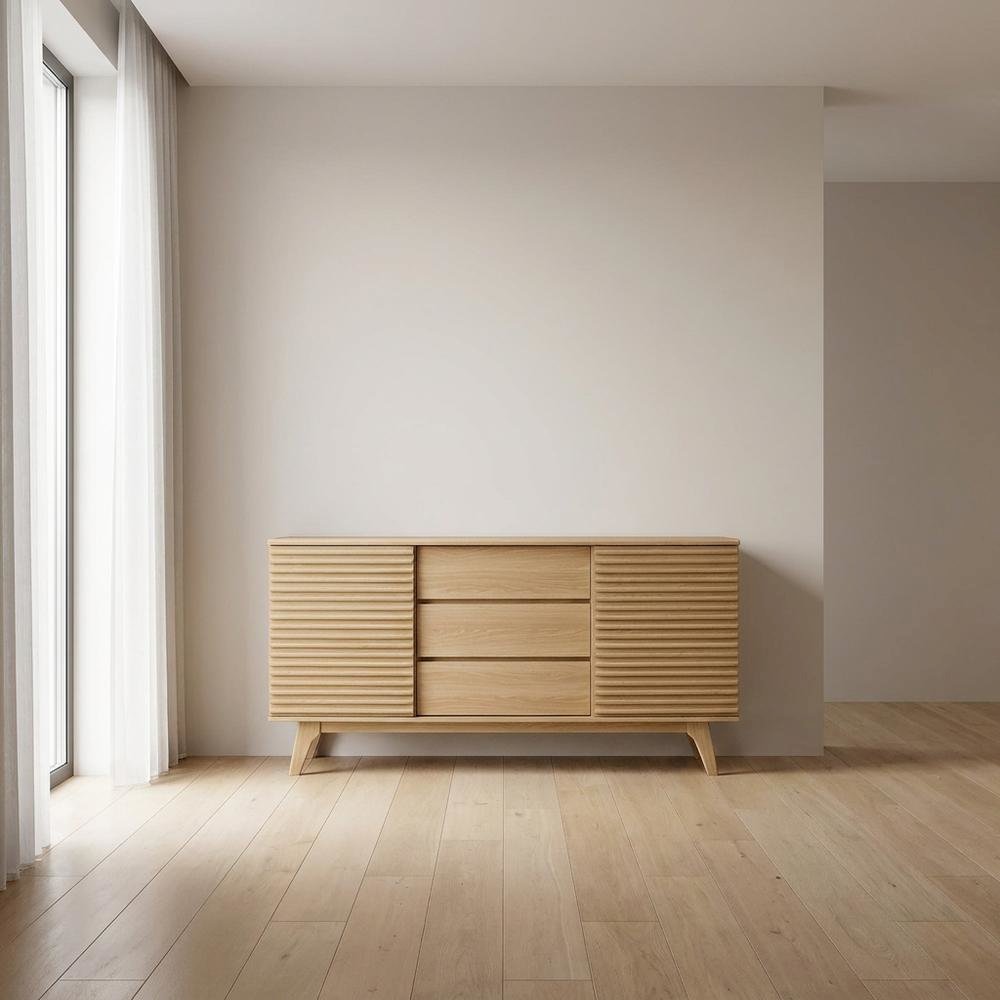 Wooden Sideboard Buffet Cabinet with Storage for Dining Room, Oak