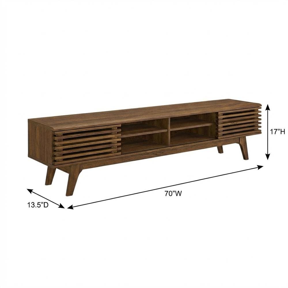 Brown wood entertainment center with spacious TV stand and sleek design