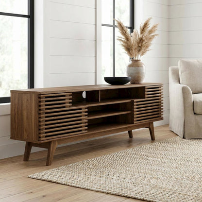 Brown Wood TV Console with Spacious Surface and Modern Design