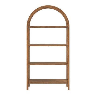 Large arched bookshelf in brown engineered wood for spacious storage