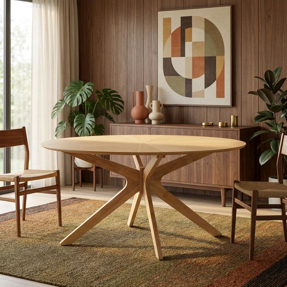 Oak Oval Wood Dining Table, Modern Style, Seats 6, Wood Dining