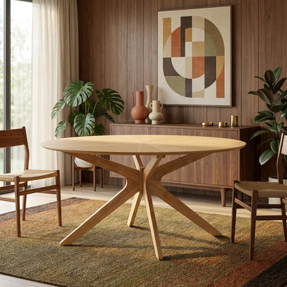Oak Oval Wood Dining Table, Modern Style, Seats 6, Wood Dining