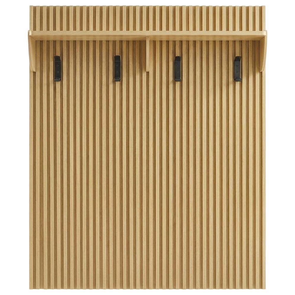 Brown Fluted Coat Rack Panel, Upper Shelf, Modern Entryway Hooks