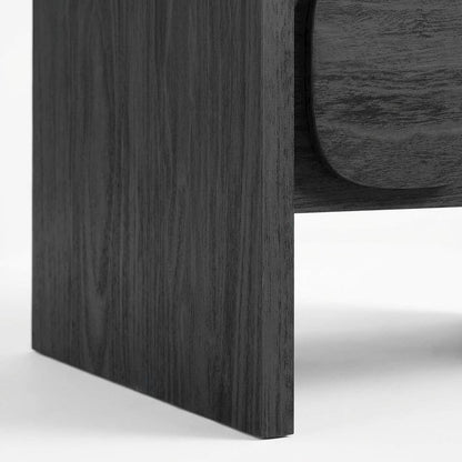 Black Wooden Nightstand with 2 Drawers and Modern Design