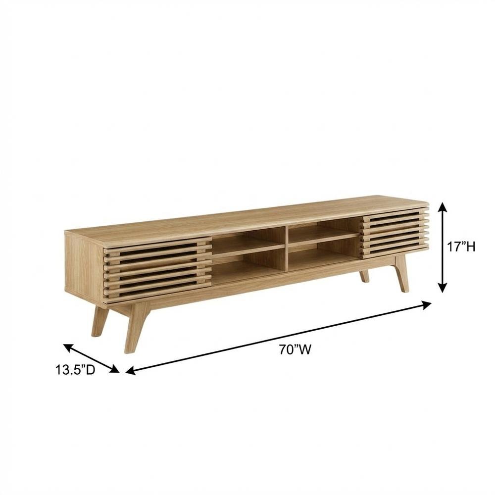 Brown wood entertainment center with spacious TV stand and sleek design