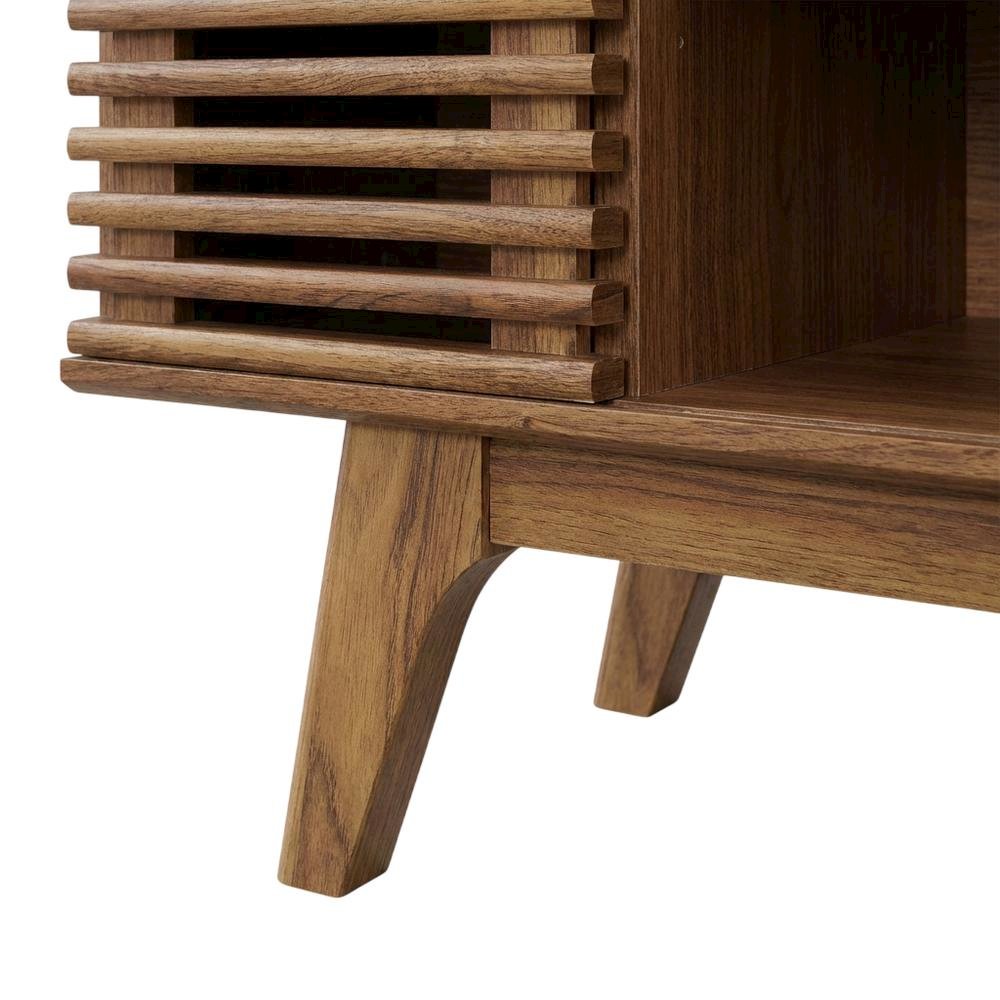 Brown wooden 46-inch corner TV stand with open shelving and versatile design