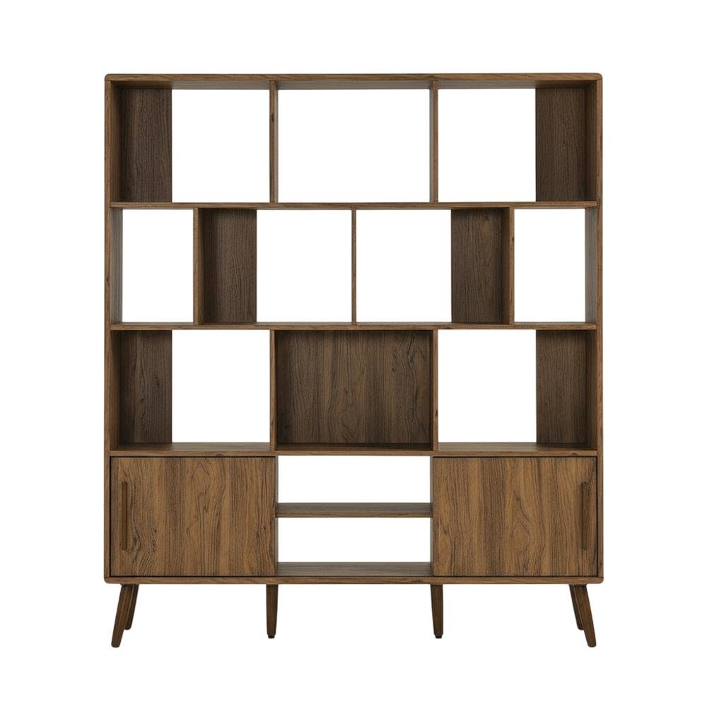 Wooden Bookcase with Sliding Doors and Contemporary Design