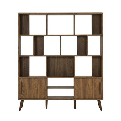 Wooden Bookcase with Sliding Doors and Contemporary Design