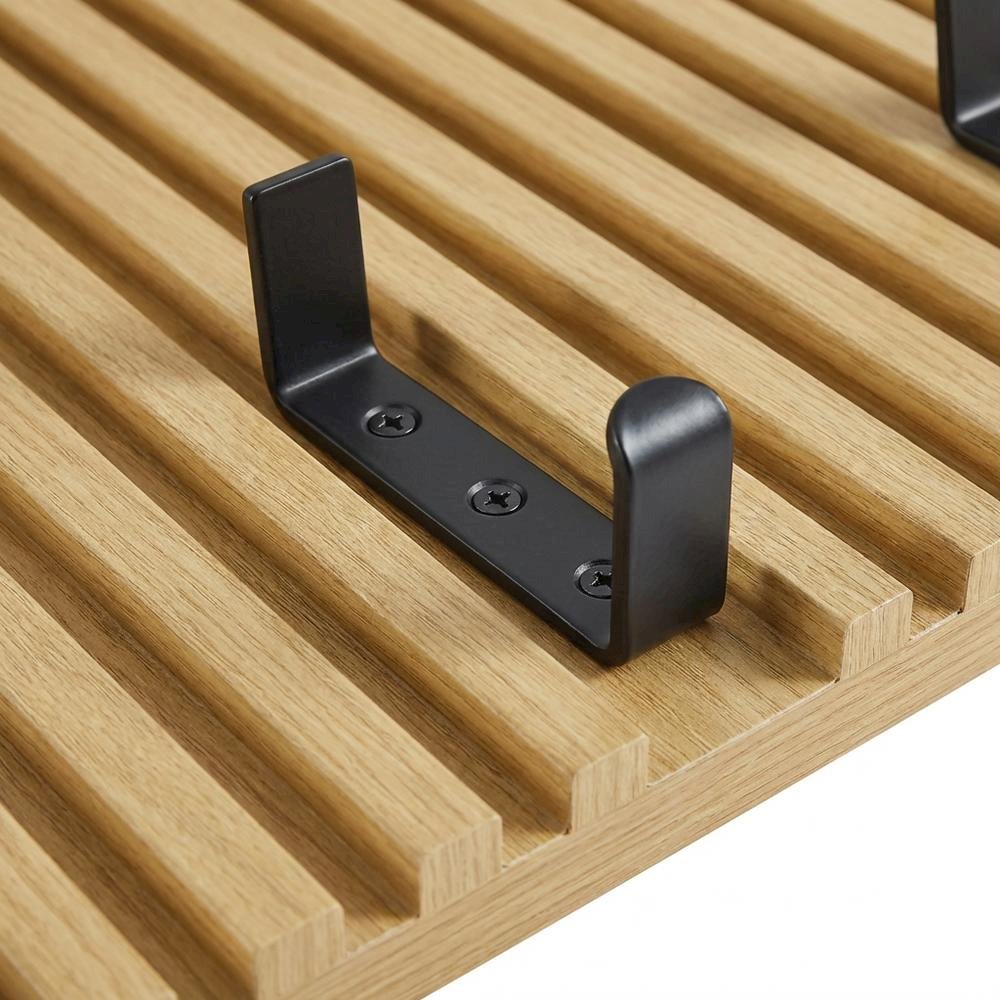 Brown Fluted Coat Rack Panel, Upper Shelf, Modern Entryway Hooks