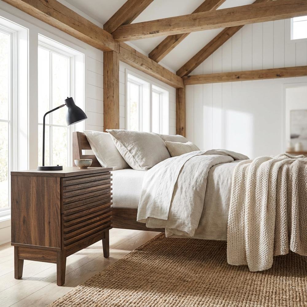 Two-Drawer Nightstand in Brown Finish with Sturdy Construction