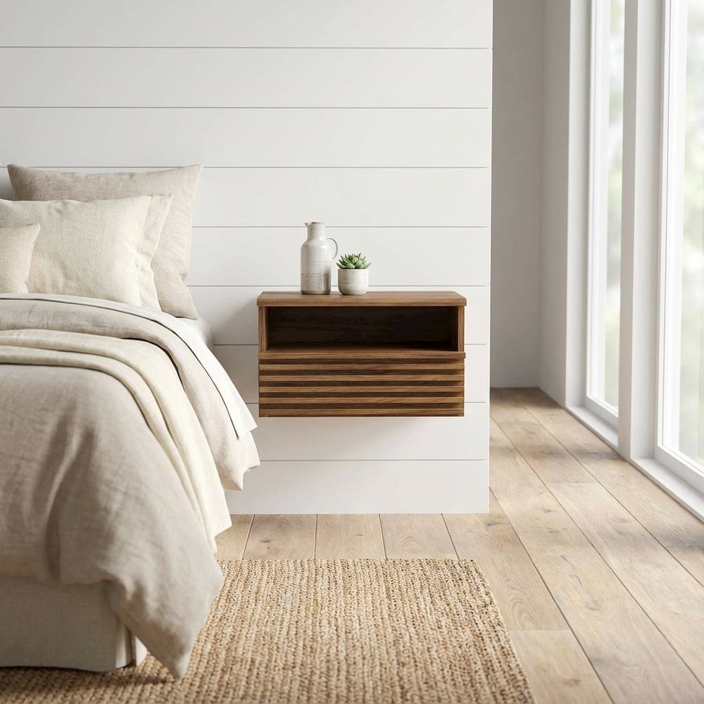 Wall-Mount Nightstand in Brown Finish with Modern Design