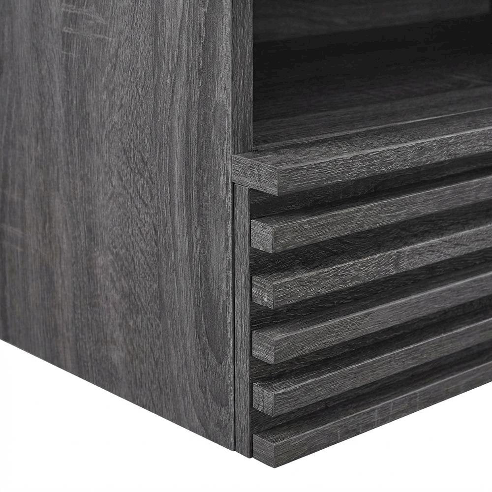 Wooden Wall-Mount Nightstand in Gray Finish with Contemporary Design