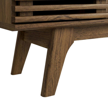 Wooden brown media console, 46-inch top, sturdy legs, modern living spaces