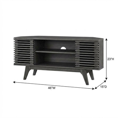 Gray wood corner TV stand with sleek design and sturdy construction