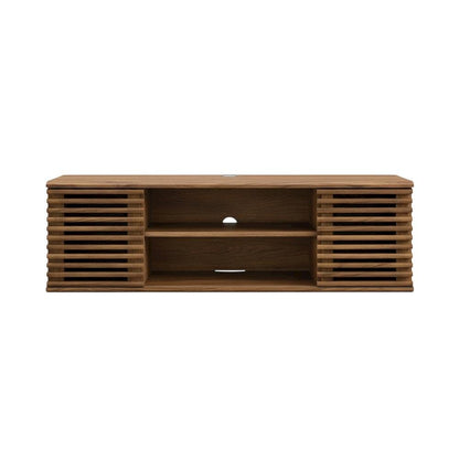 Wooden brown wall-mount TV console with sleek design and sturdy build