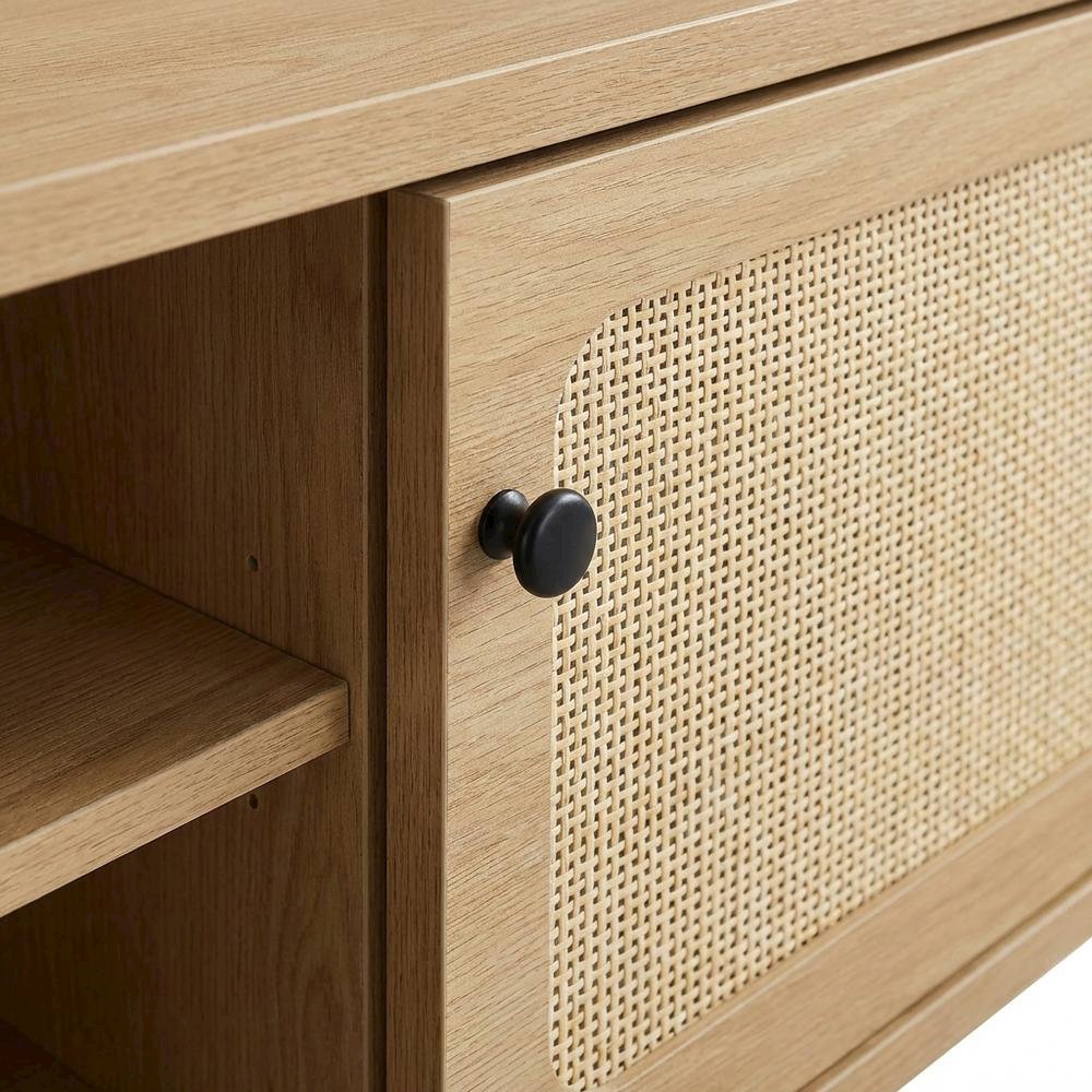 Wooden TV stand in brown with spacious surface and sturdy base