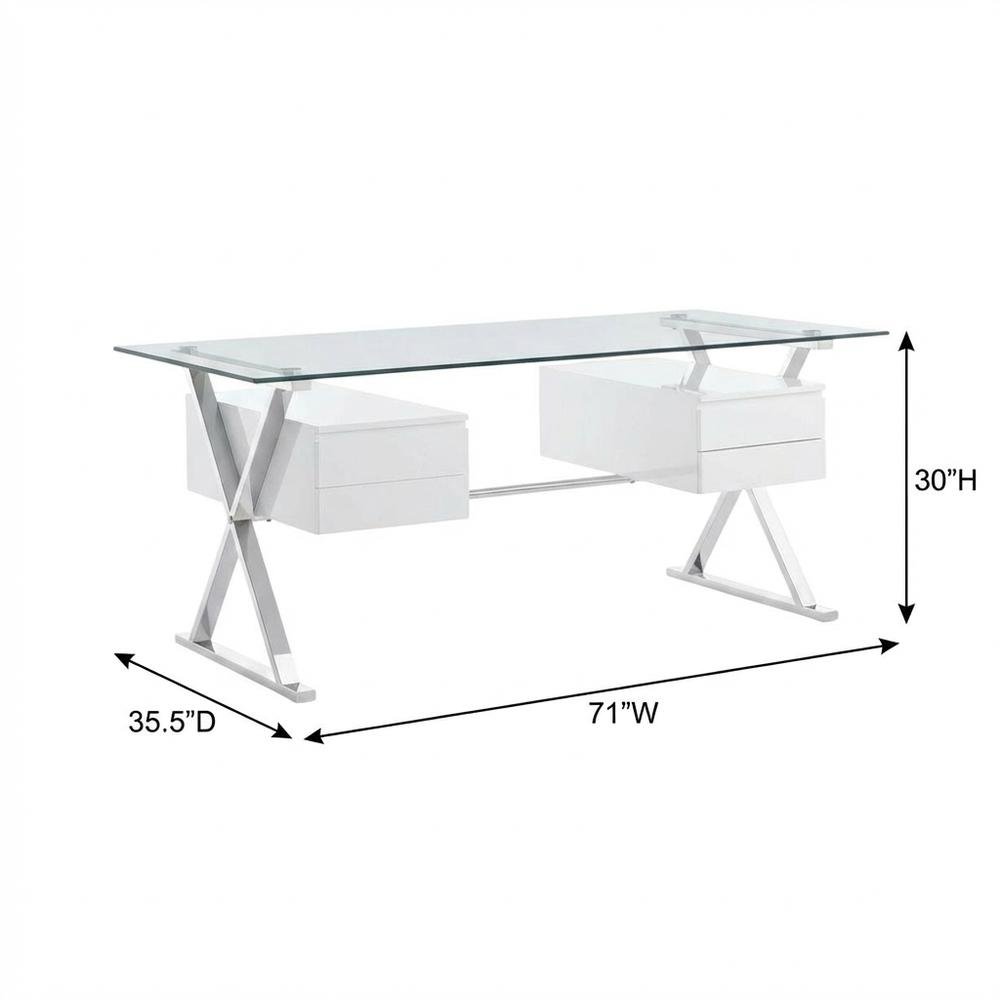 Contemporary 71-Inch Glass Top Office Desk With 4-Piece Set