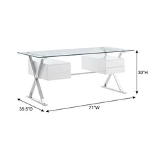 Contemporary 71-Inch Glass Top Office Desk With 4-Piece Set