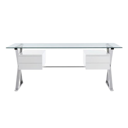 Contemporary 71-Inch Glass Top Office Desk With 4-Piece Set