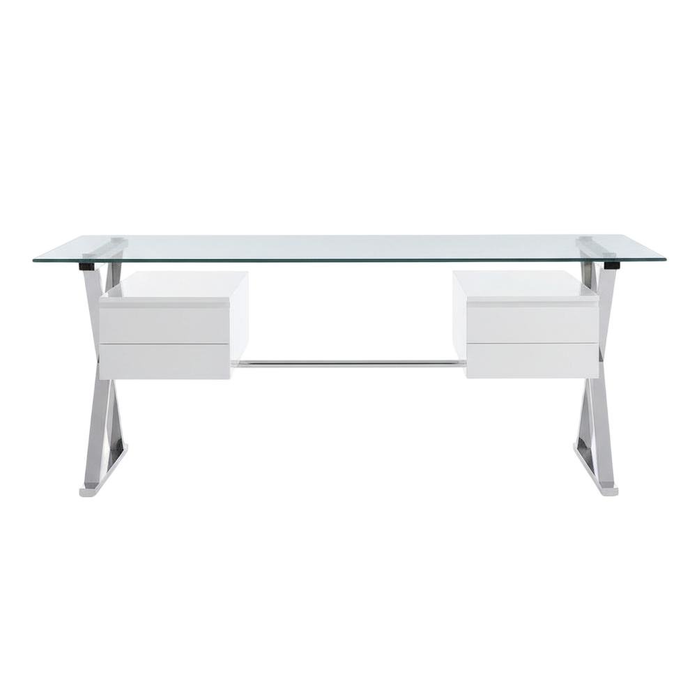 Contemporary 71-Inch Glass Top Office Desk With 4-Piece Set