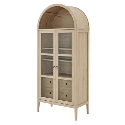 Tall Arched Storage Cabinet In Rustic Finish With Versatile Display And Storage