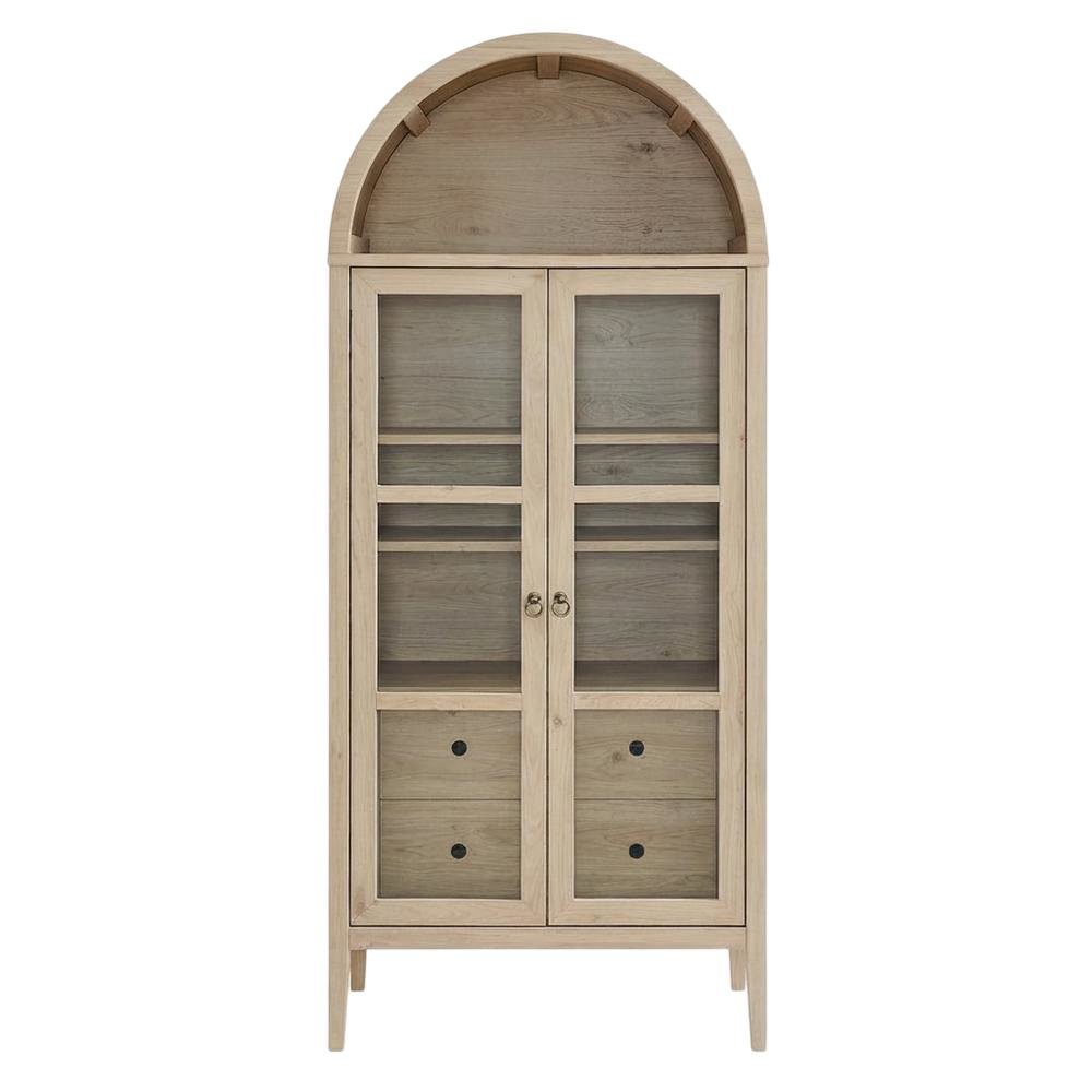 Tall Arched Storage Cabinet In Rustic Finish With Versatile Display And Storage